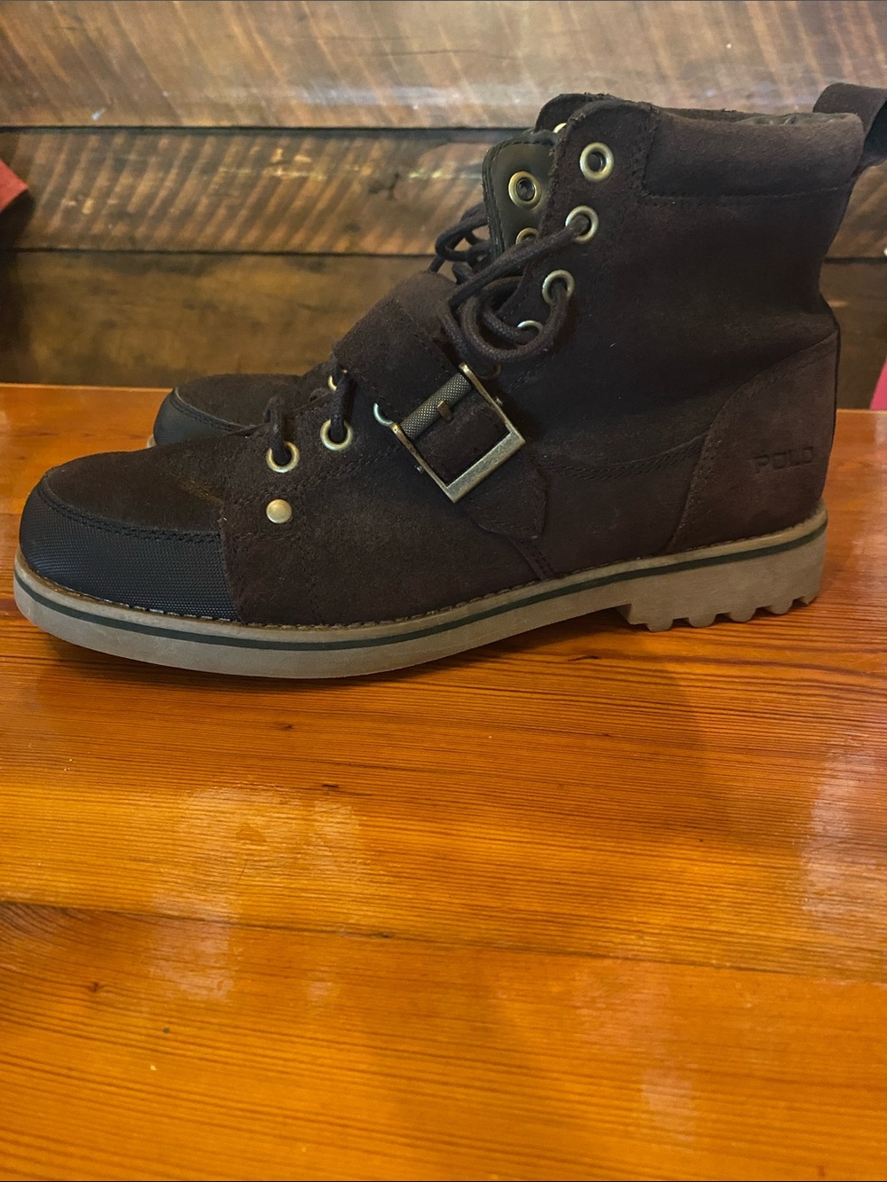 Polo by Ralph Lauren Brown Suede Lace-Up Buckle Boots